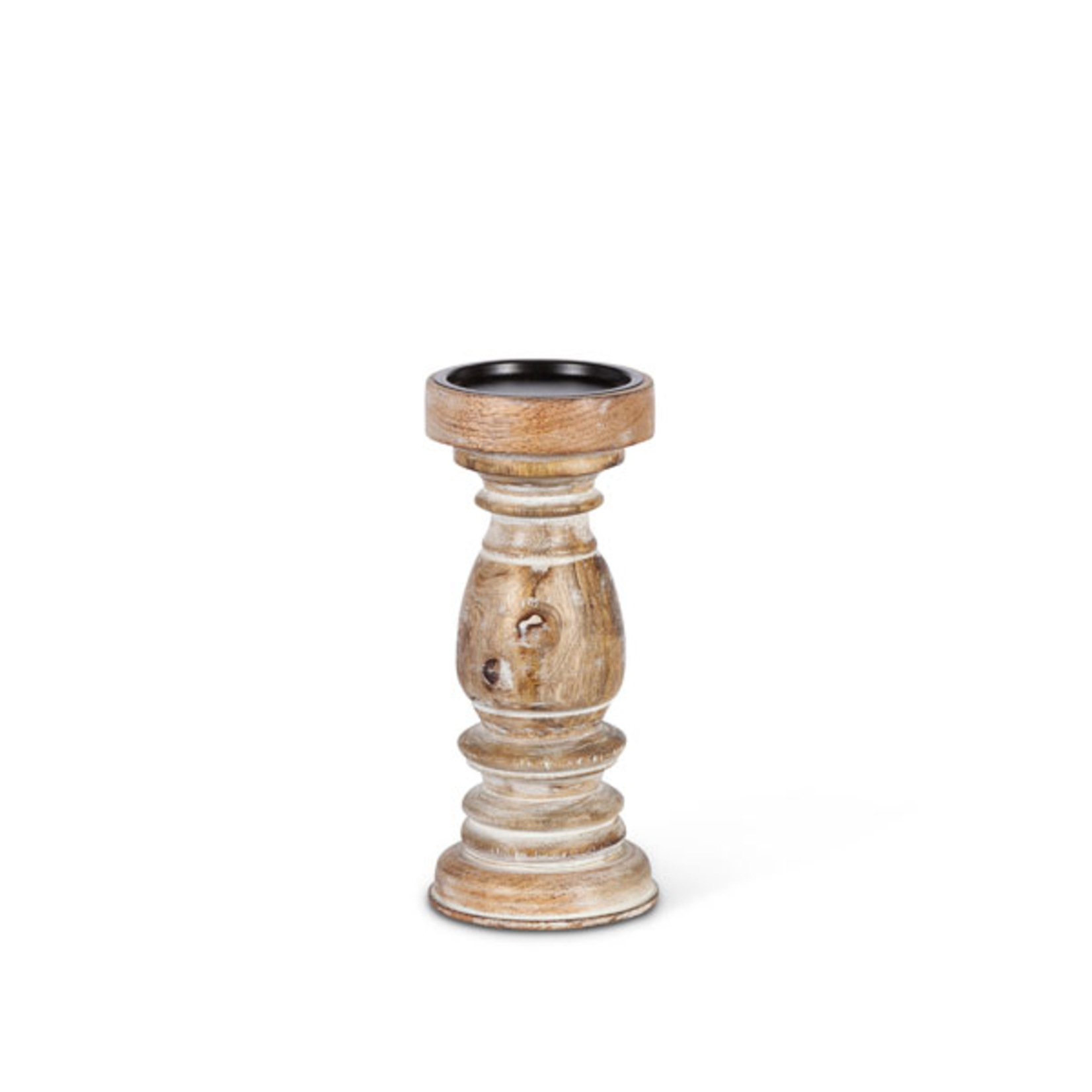 Gerson White Wash Mango Wood Pillar Candle Holder
