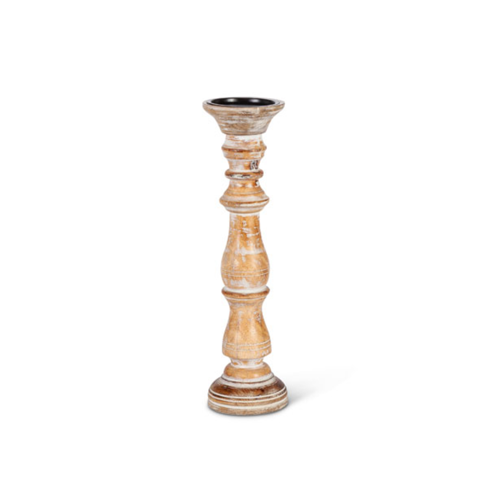 Gerson White Wash Mango Wood Pillar Candle Holder
