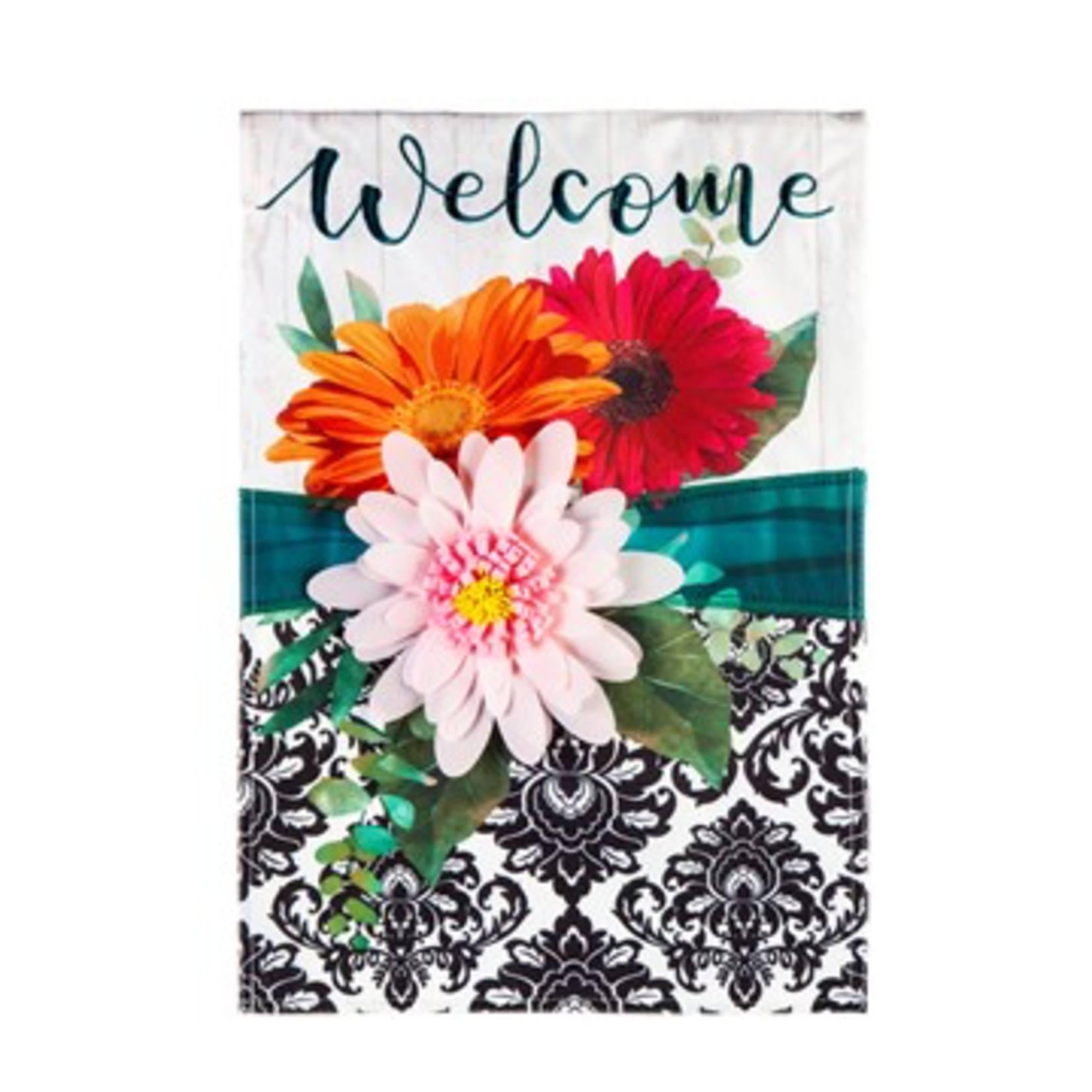 Evergreen Gerbera Daisy Band Linen Garden Flag