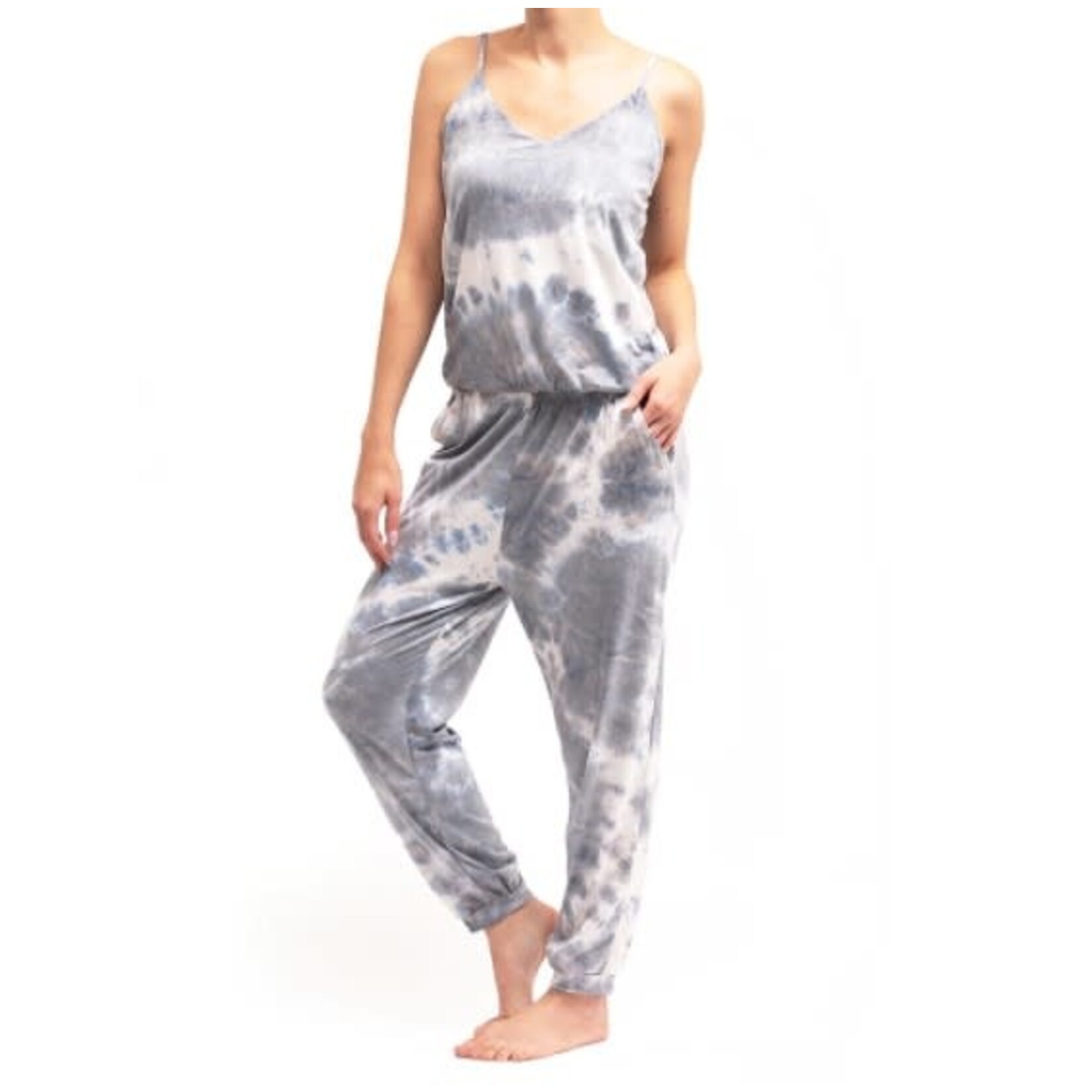 Hello Mello Hello Mello Dyes the Limit Lounge Jumpsuit Grey Tie Dye