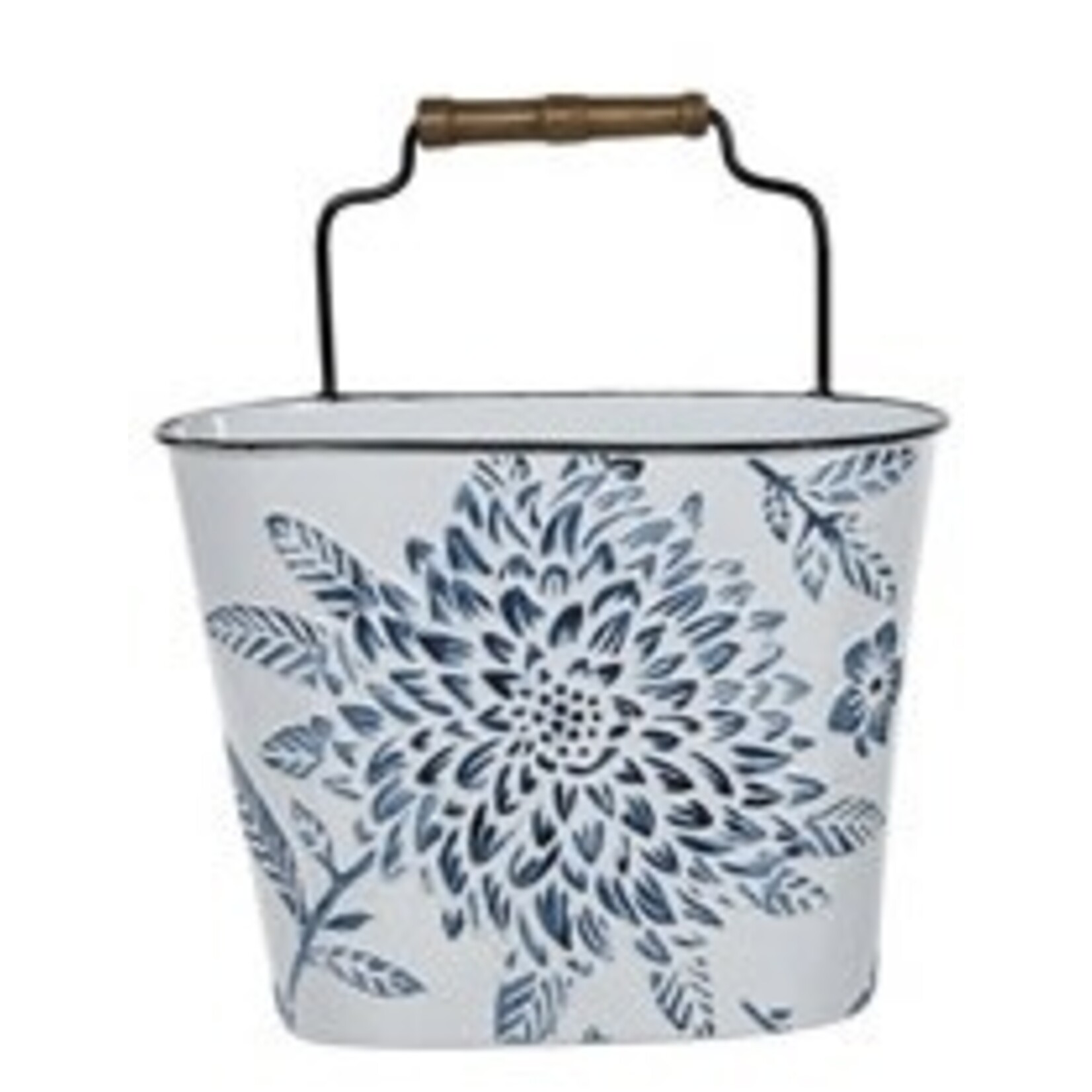 Special T Imports Enamel Blue Flower Hanging Bucket