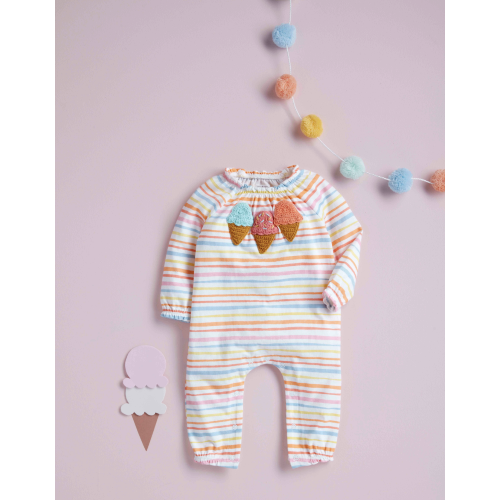 Mudpie Mudpie Baby Bodysuit with Crochet Ice Cream 3-6 Months