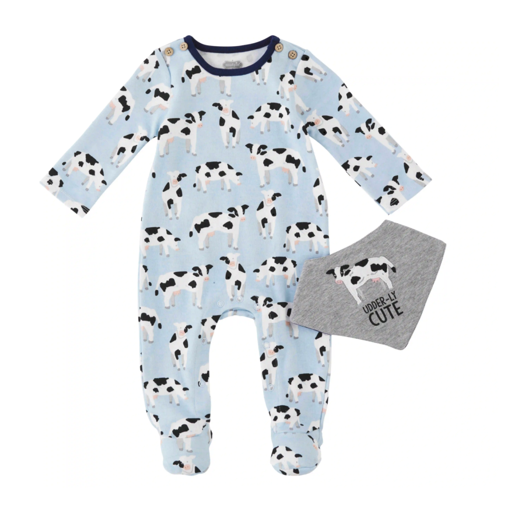 Mudpie Mudpie Cow Sleeper & Bib Set