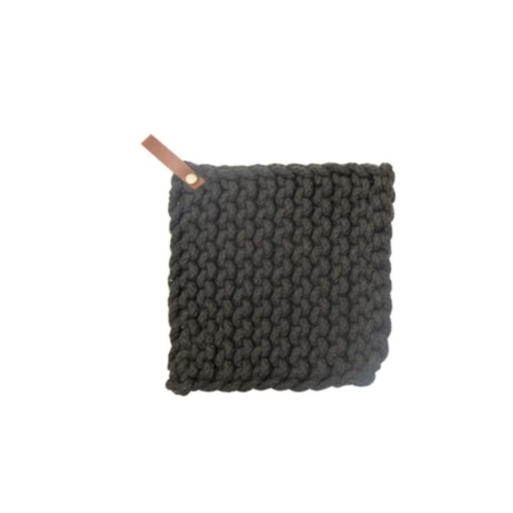 Creative Co-op Crocheted Pot Holder w/Leather Loop