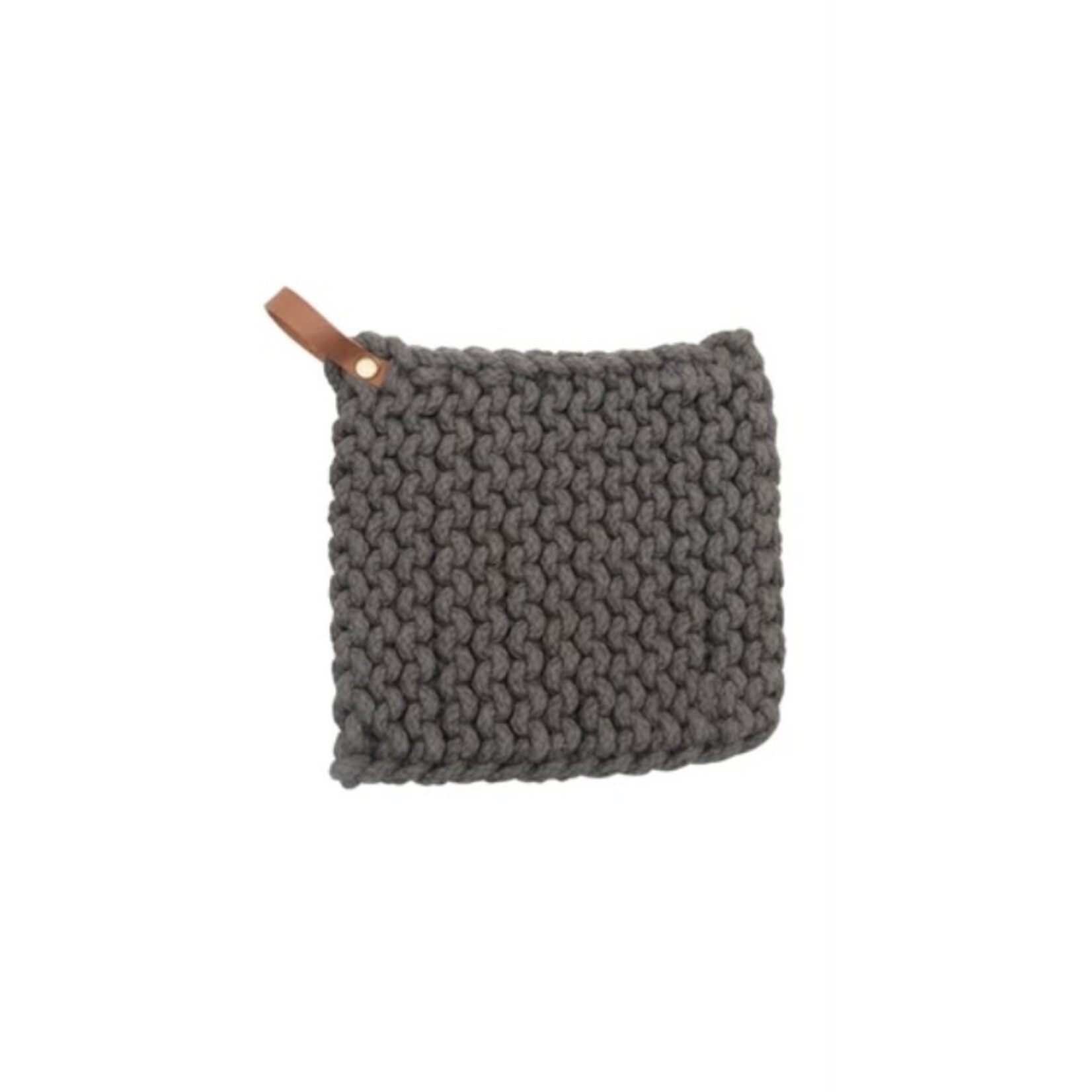 Creative Co-op Crocheted Pot Holder w/Leather Loop