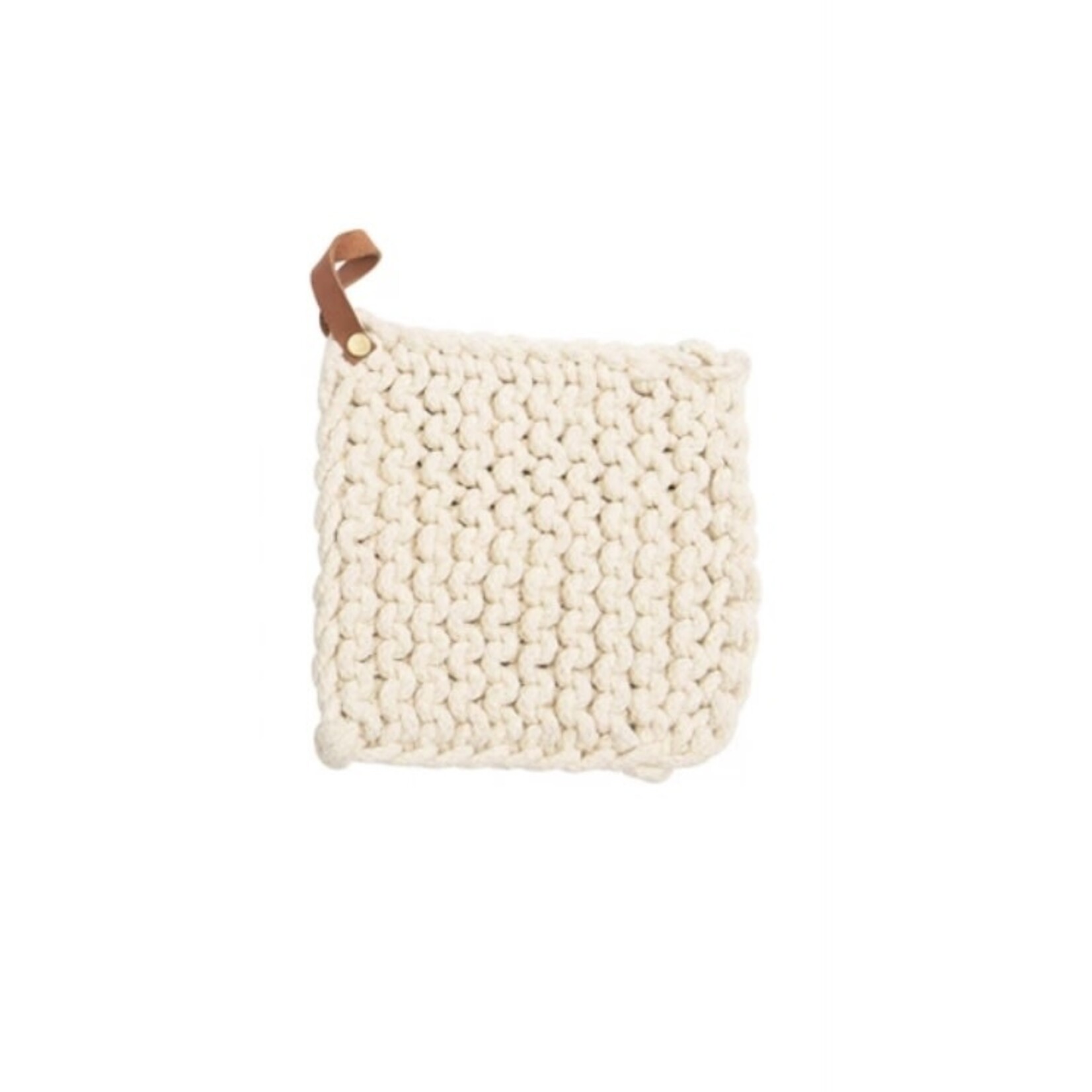 Creative Co-op Crocheted Pot Holder w/Leather Loop