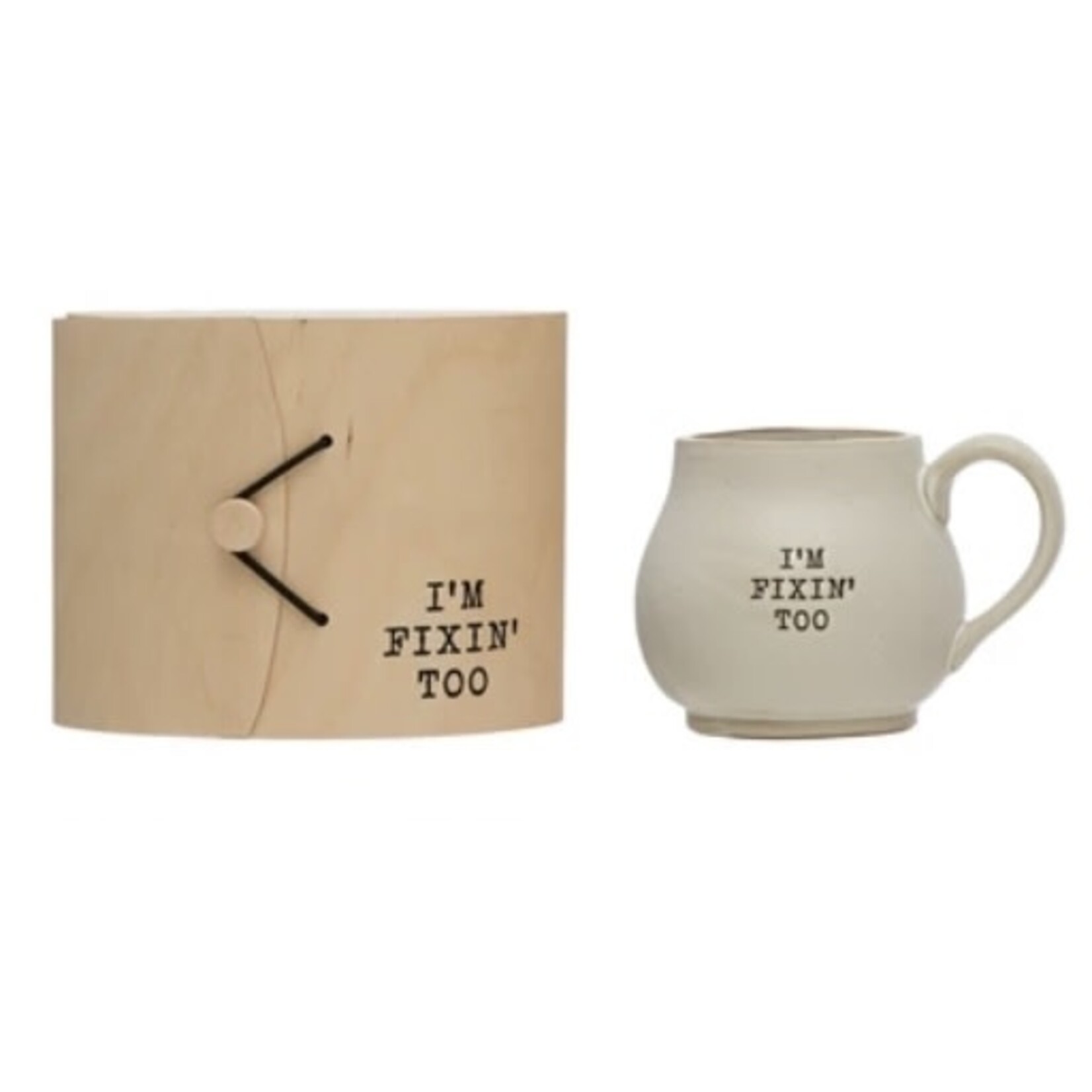 Creative Co-op Stoneware Mug w/Wood Gift Box and Saying