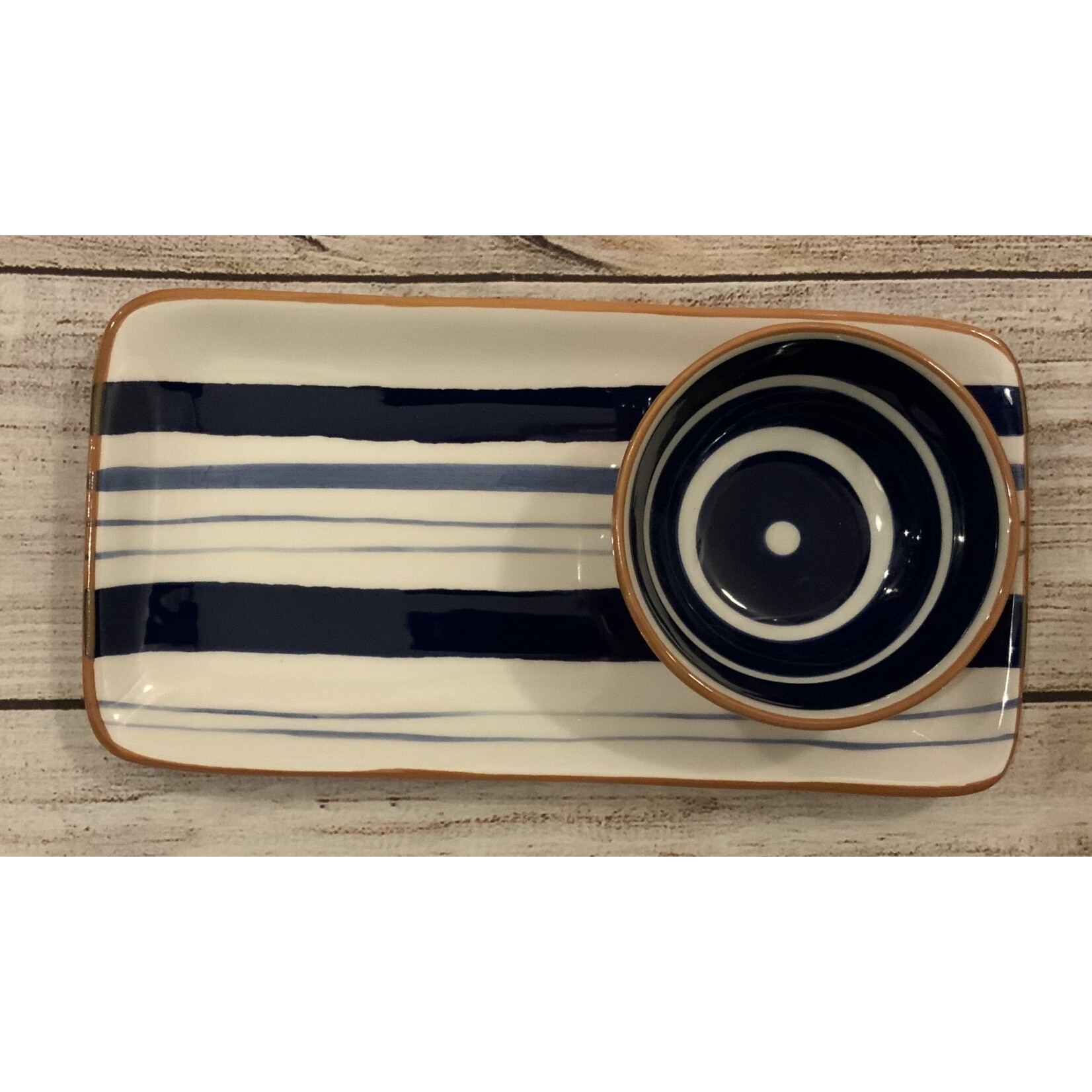 Youngs Blue & White Striped Tray w/Bowl