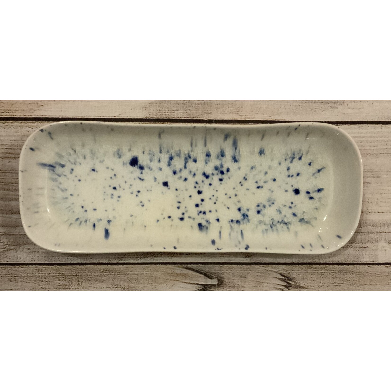 Creative Co-op Ceramic Blue/White Splatter Tray