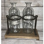 Gerson Glass Bottles w/Wood & Metal Holder