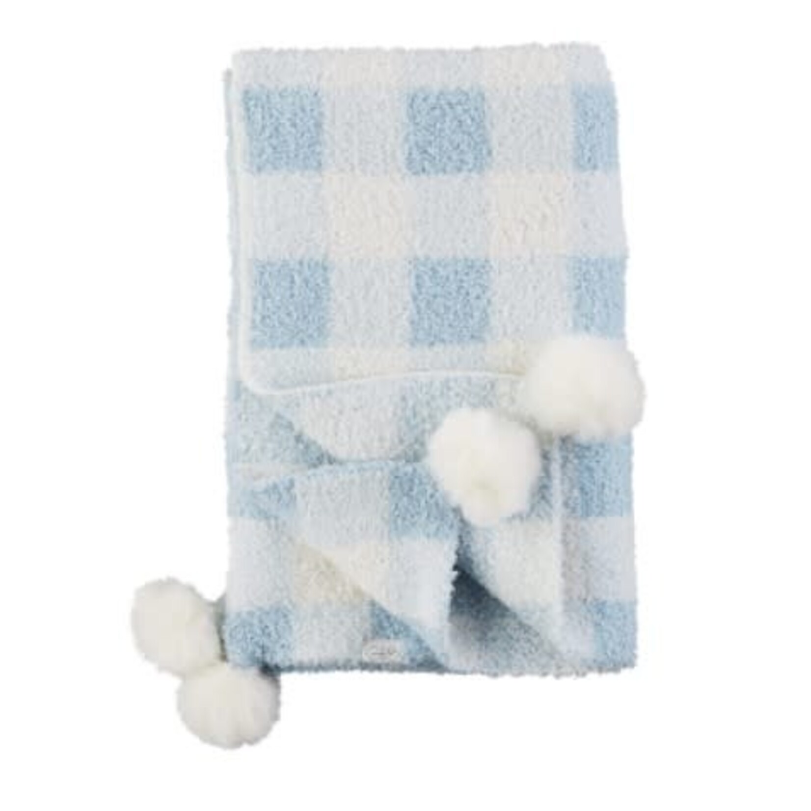 Mudpie Mudpie Chenille Gingham Blanket w/Poms Blue