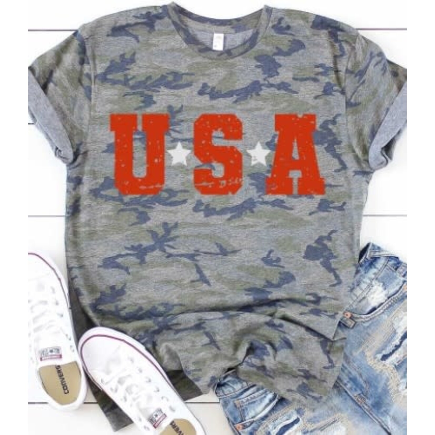 Kissed Apparel Kissed Apparel USA with Silver Stars T-Shirt S