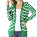 Zenana Zenana Striped Snap Button Cardigan Kelly Green/Ivory Small