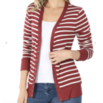 Zenana Zenana Striped Snap Button Cardigan Brick/Ivory