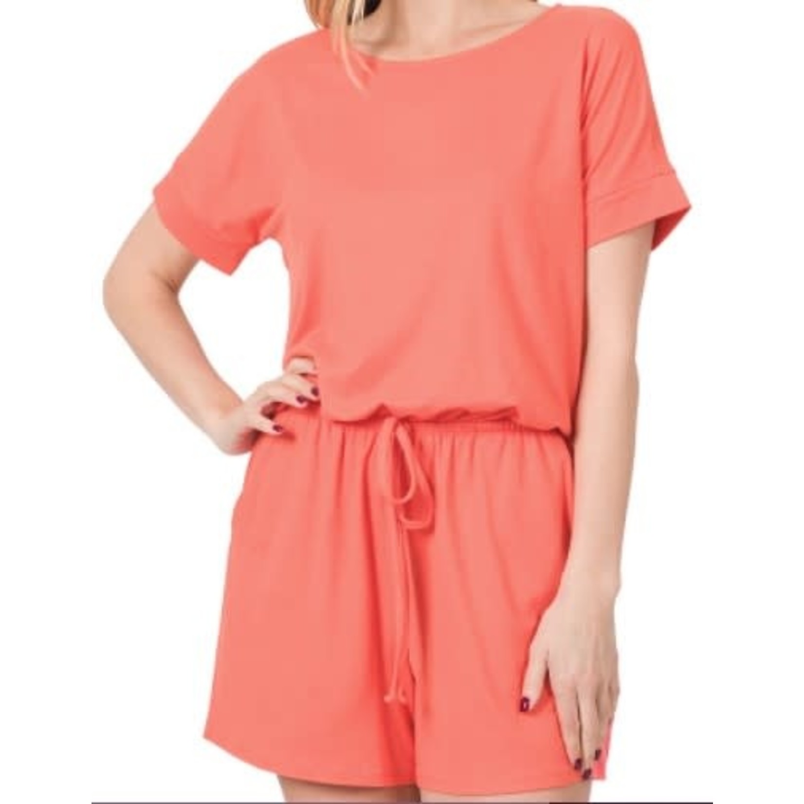 Zenana Zenana Romper with Pockets Deep Coral Size XL