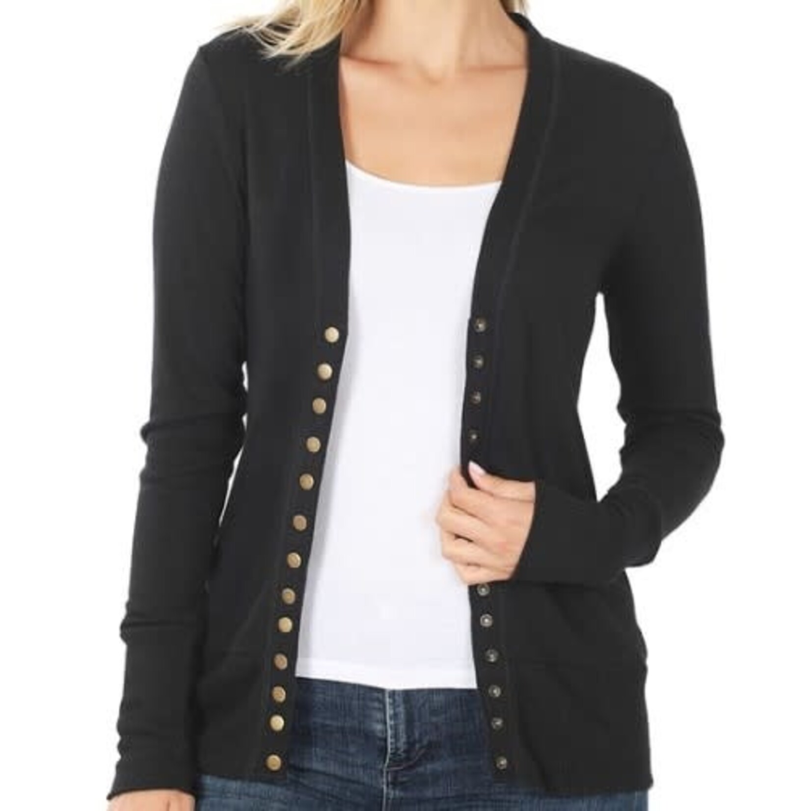 Zenana Zenana Snap Button Cardigan Black Size Small