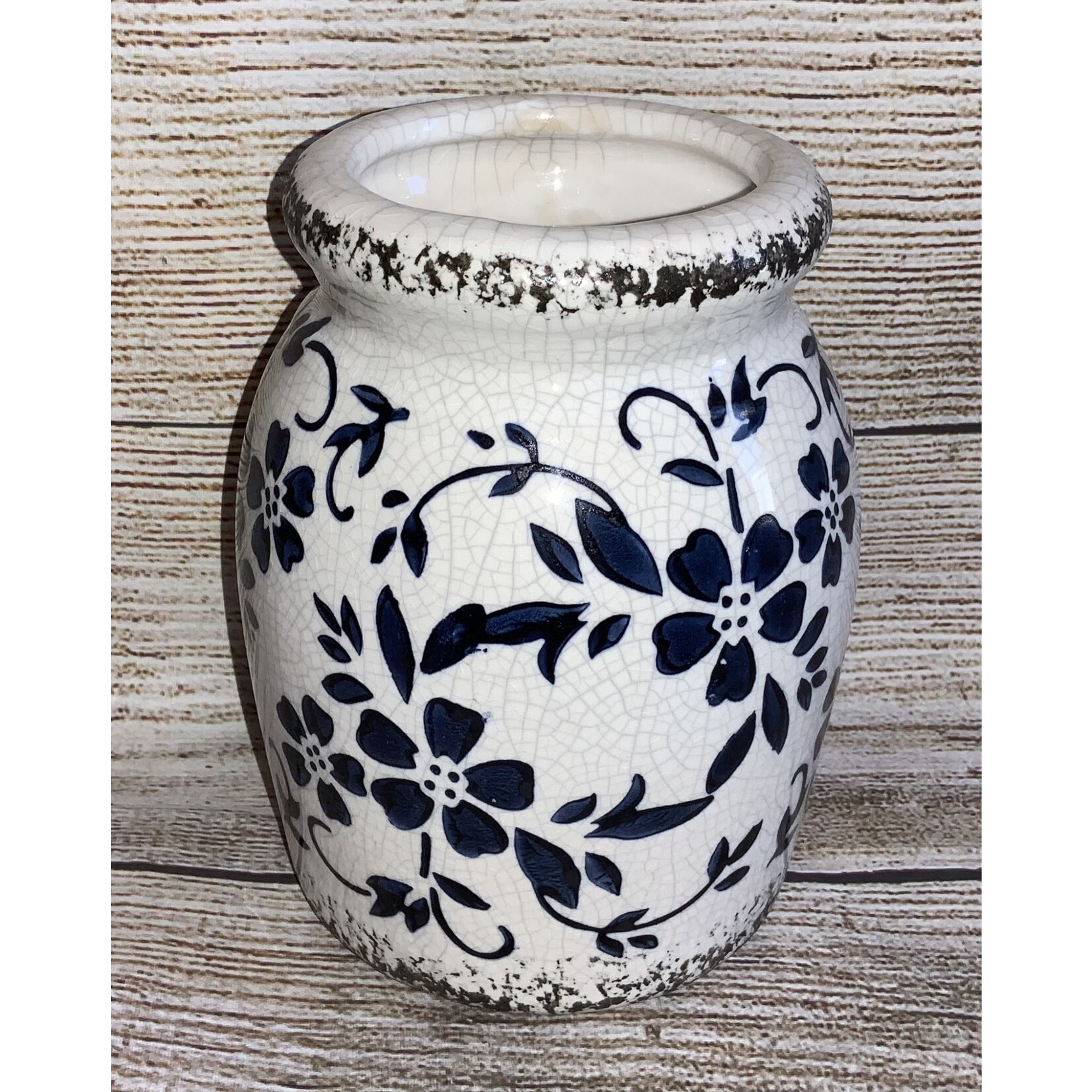 Ganz Stoneware Vase w/Blue Floral Print