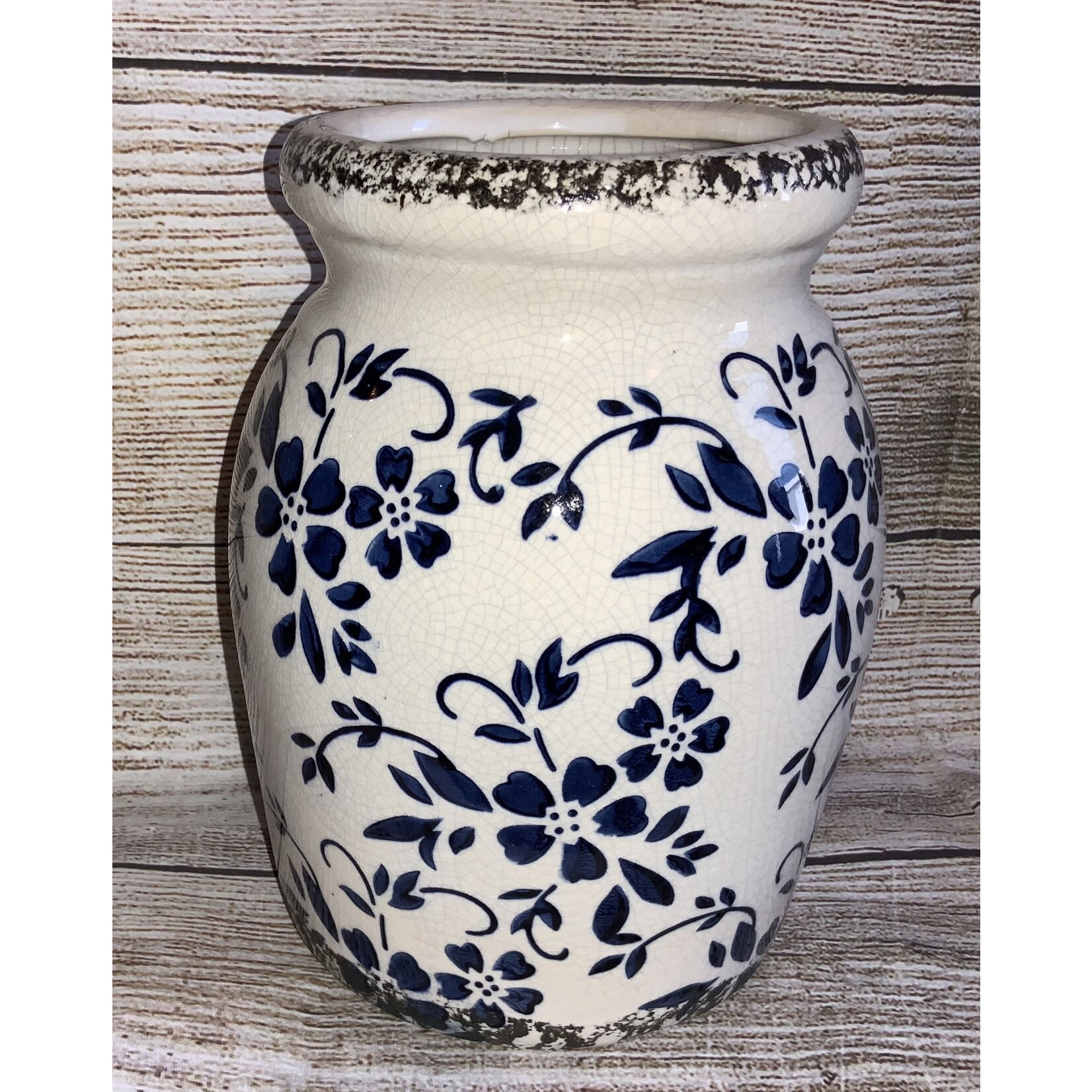 Ganz Stoneware Vase w/Blue Floral Print