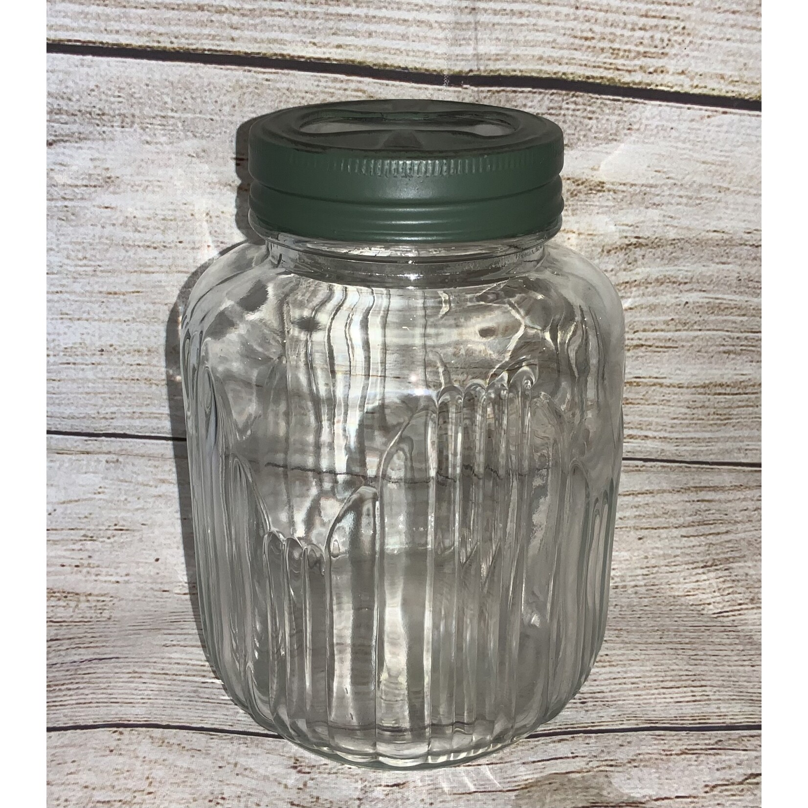 Tender Heart Glass Jar w/Green Metal Lid