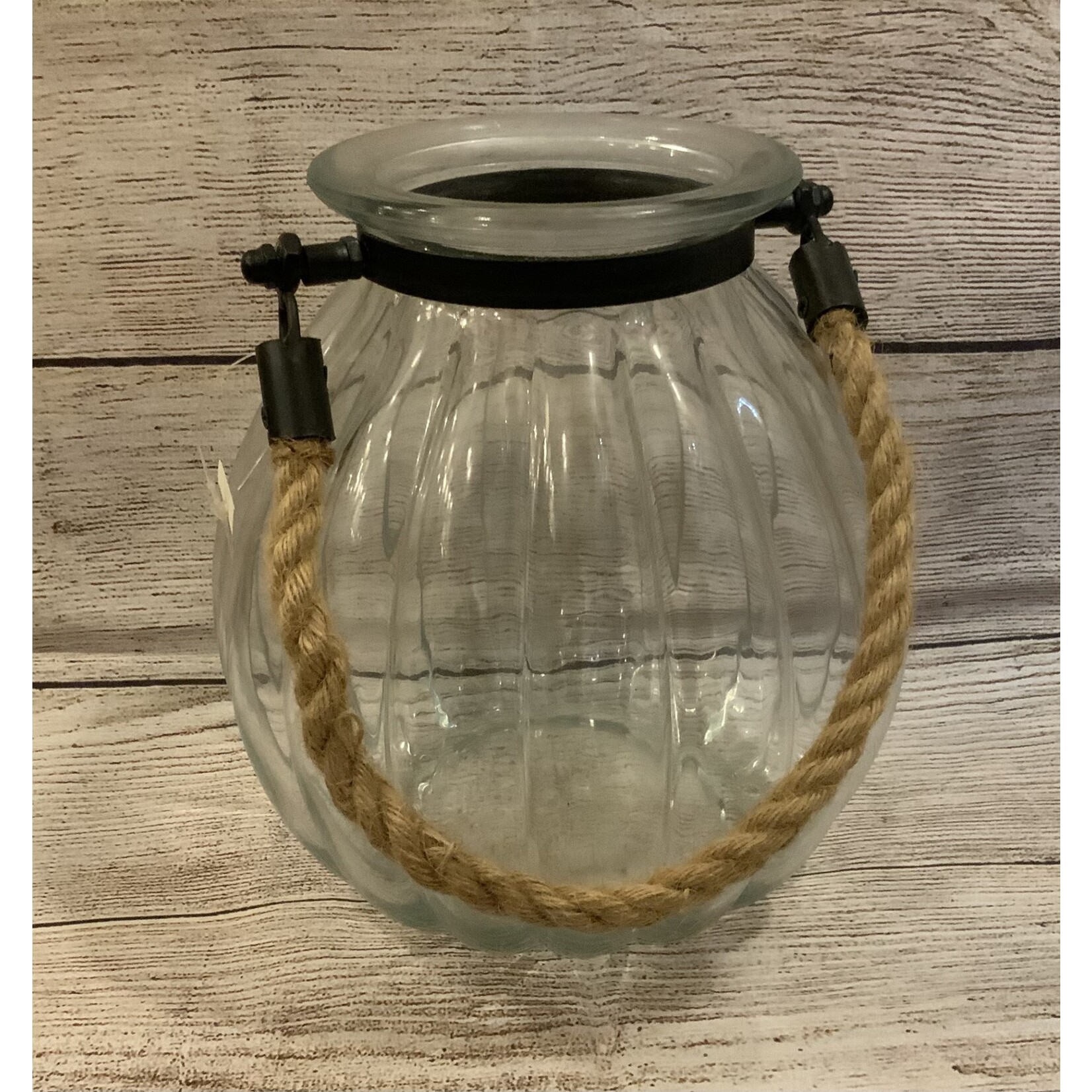 Melrose Rounded Glass Hurricane w/Rope Handle