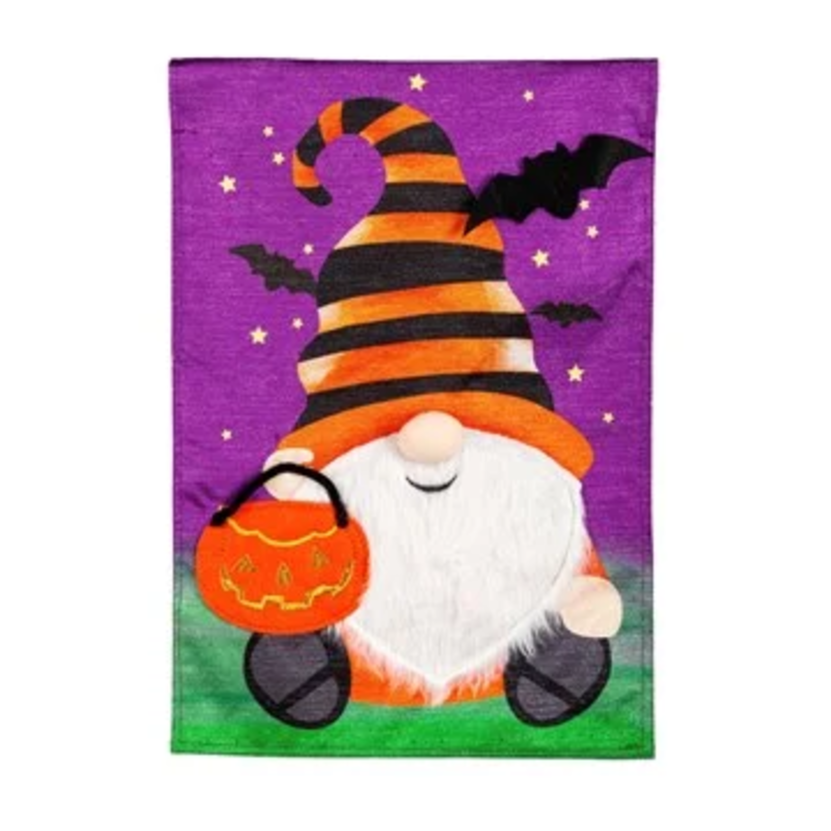 Evergreen Halloween Gnome Garden Shimmer Linen Flag