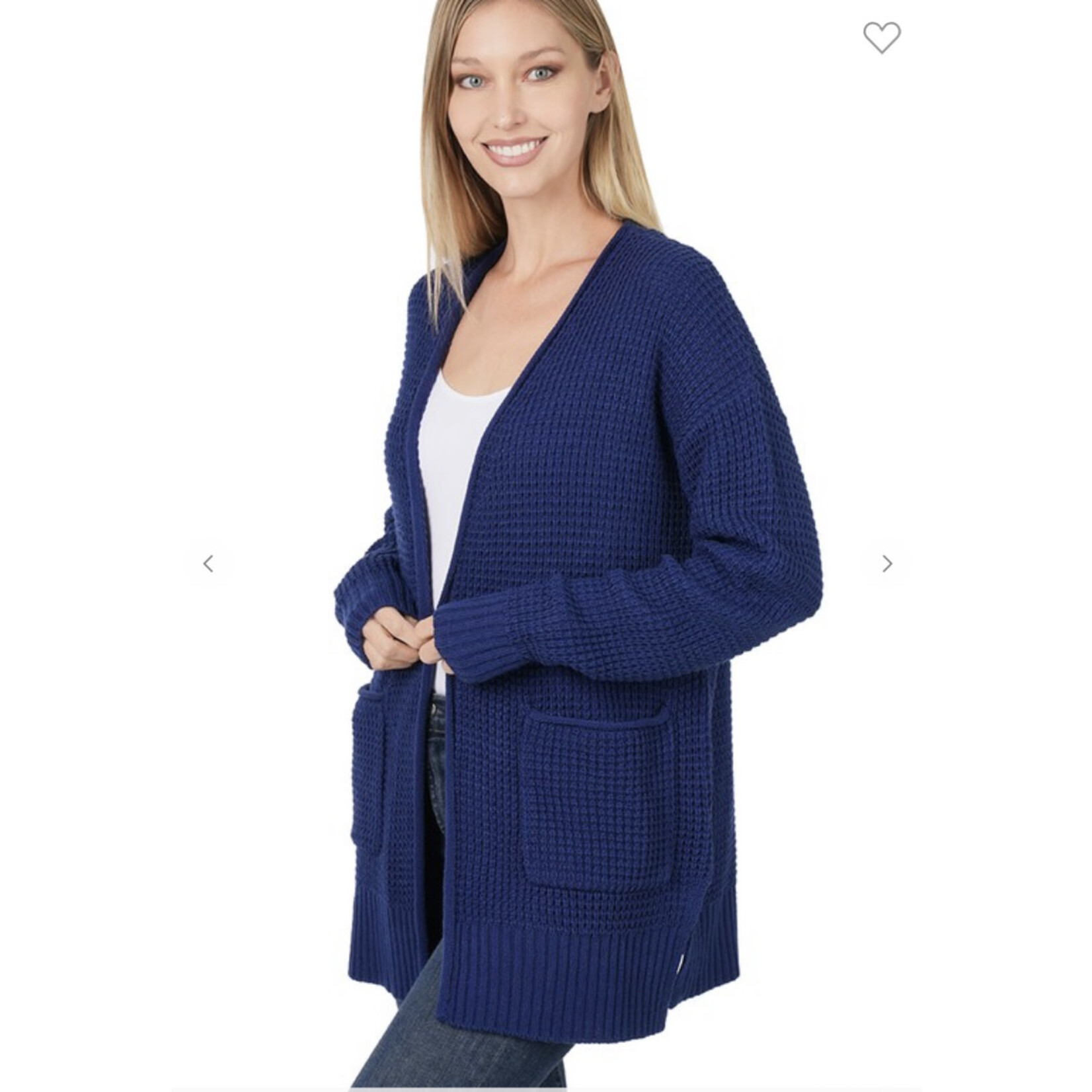 Zenana Waffle Open Cardigan Lt Navy - A Gathering Place