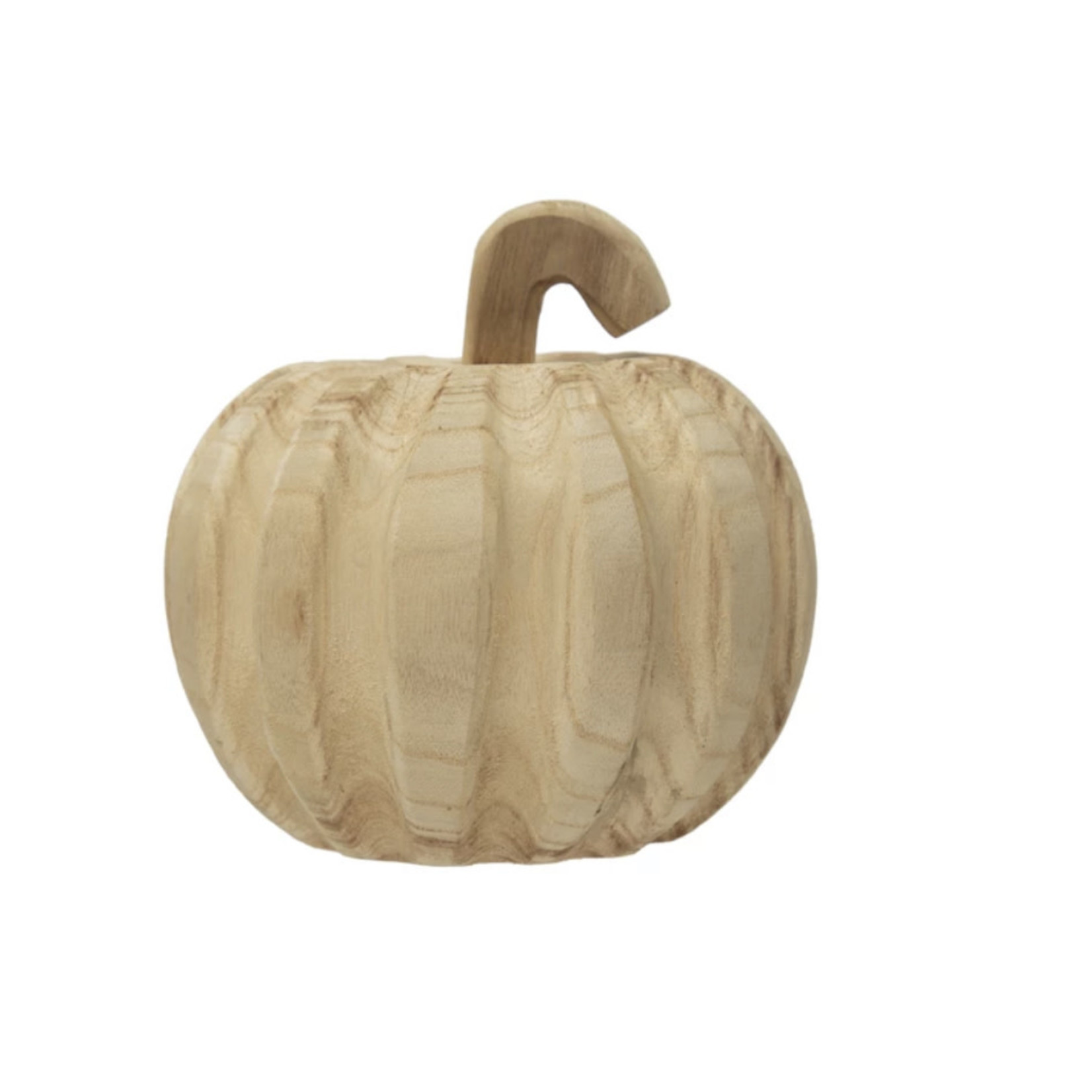 Creative Co-op Paulownia Wood  7” Hand Carved Pumpkin