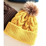 Charlie Paige Charlie Paige Mustard Cable Knit Pom Hat