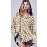 Bibi Clothing Bibi Light Weight Plaid Button Up with Hood Yellow/Purple