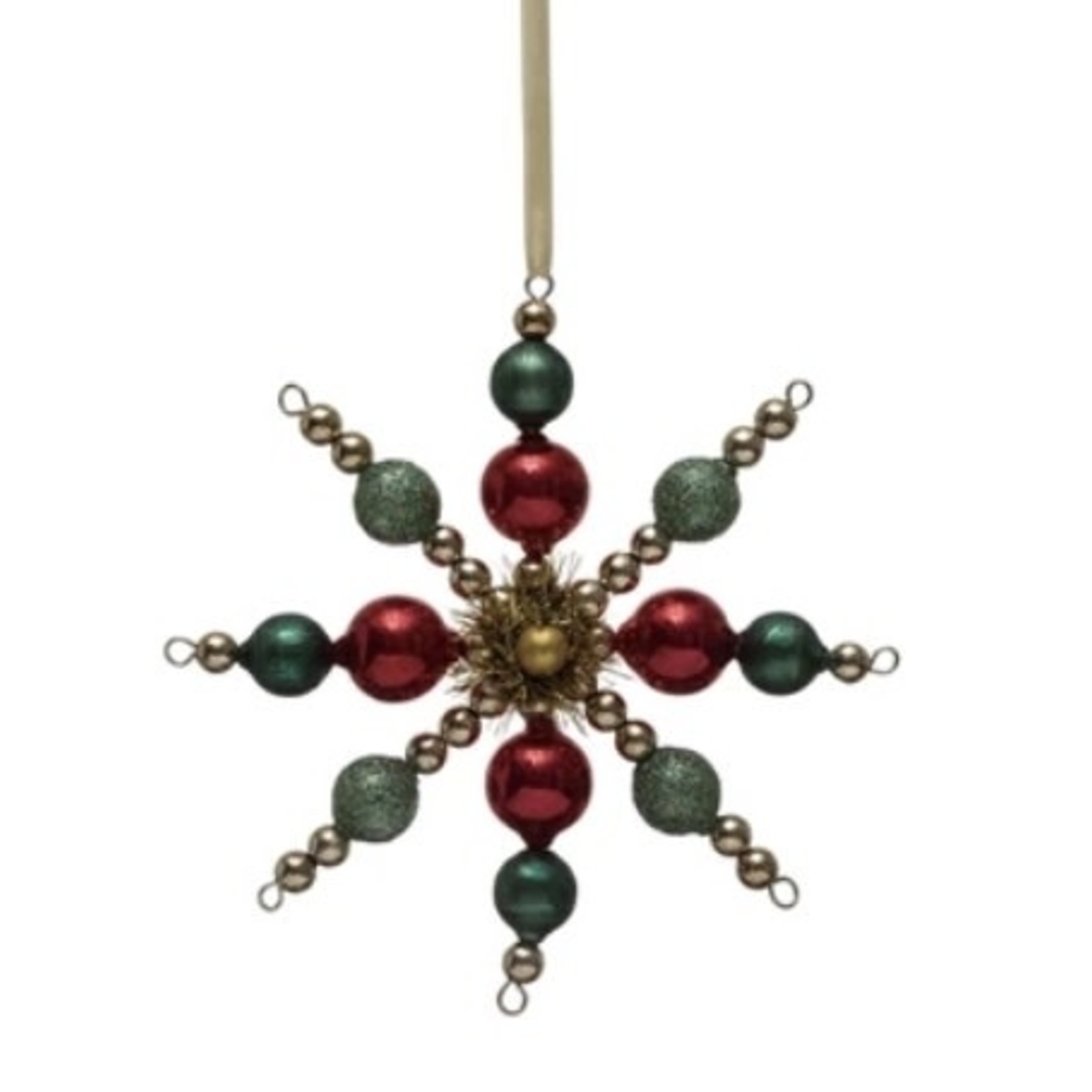 Creative Co-op Glass Bead Snowflake Ornament w/Tinsel & Glitter