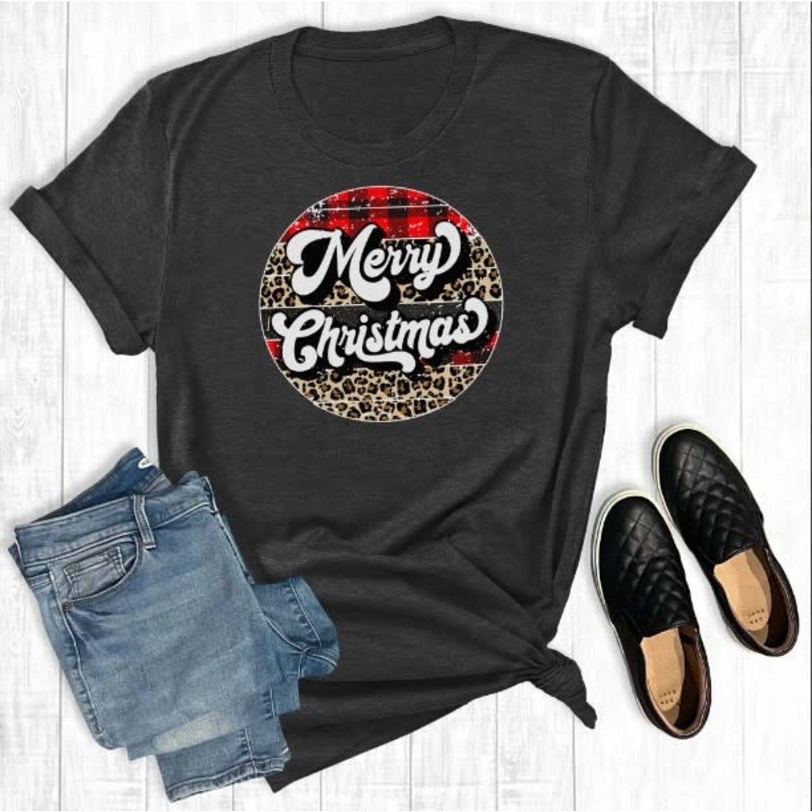 The Way Down South The Way Down South Leopard Plaid Merry Christmas T-Shirt
