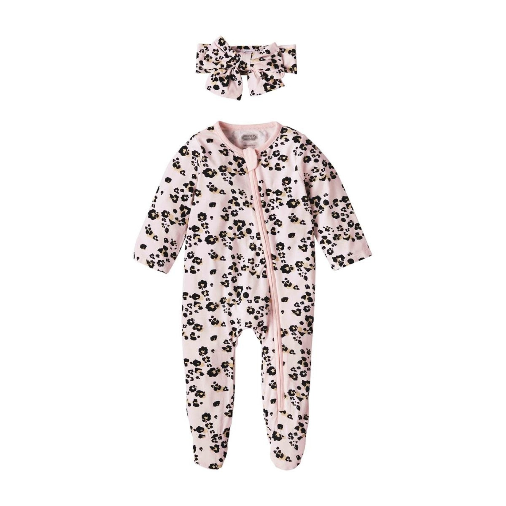 Mudpie Mudpie Bamboo Leopard Ruffle Sleeper & Headband Set