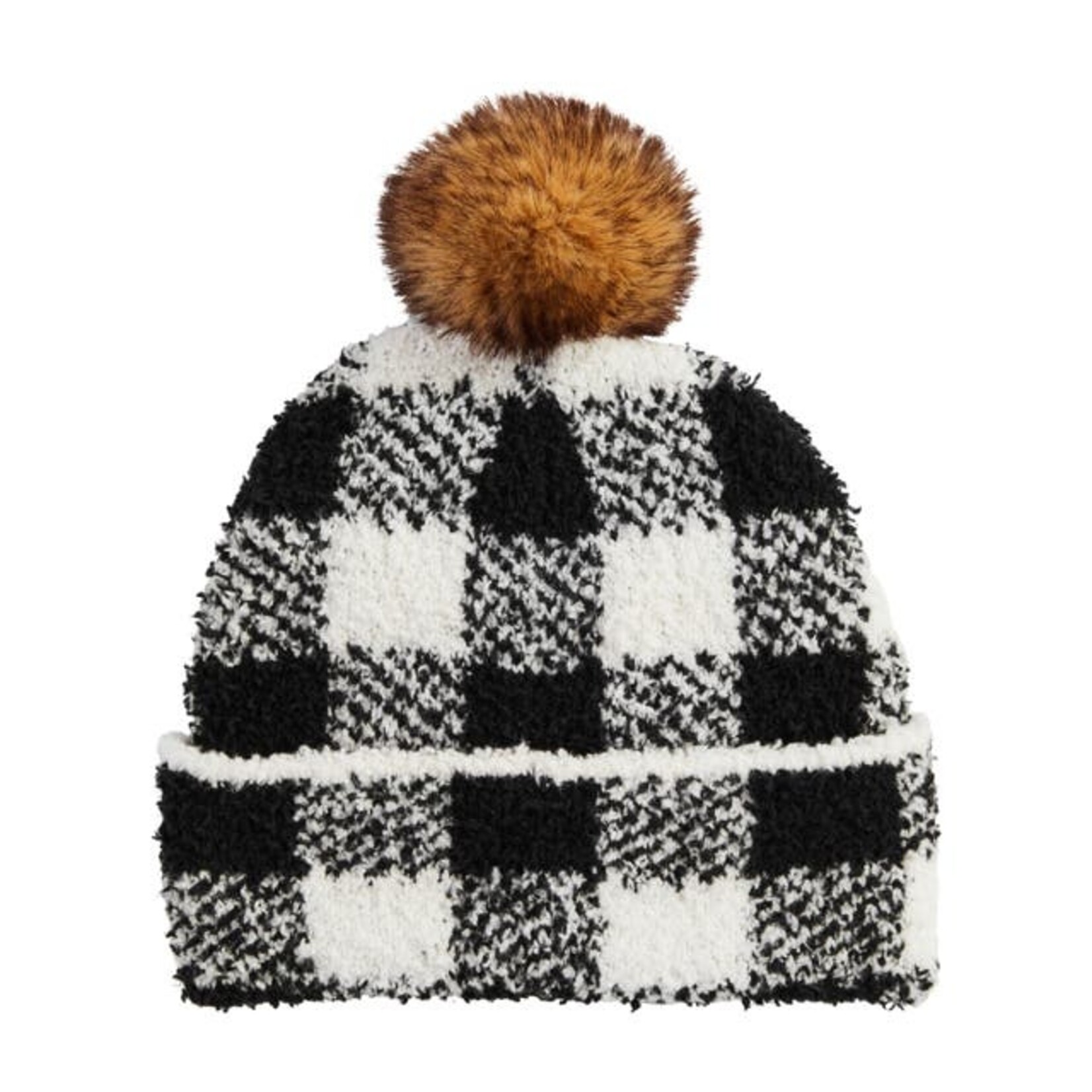 Mudpie Mudpie Black & White Check Chenille Beanie