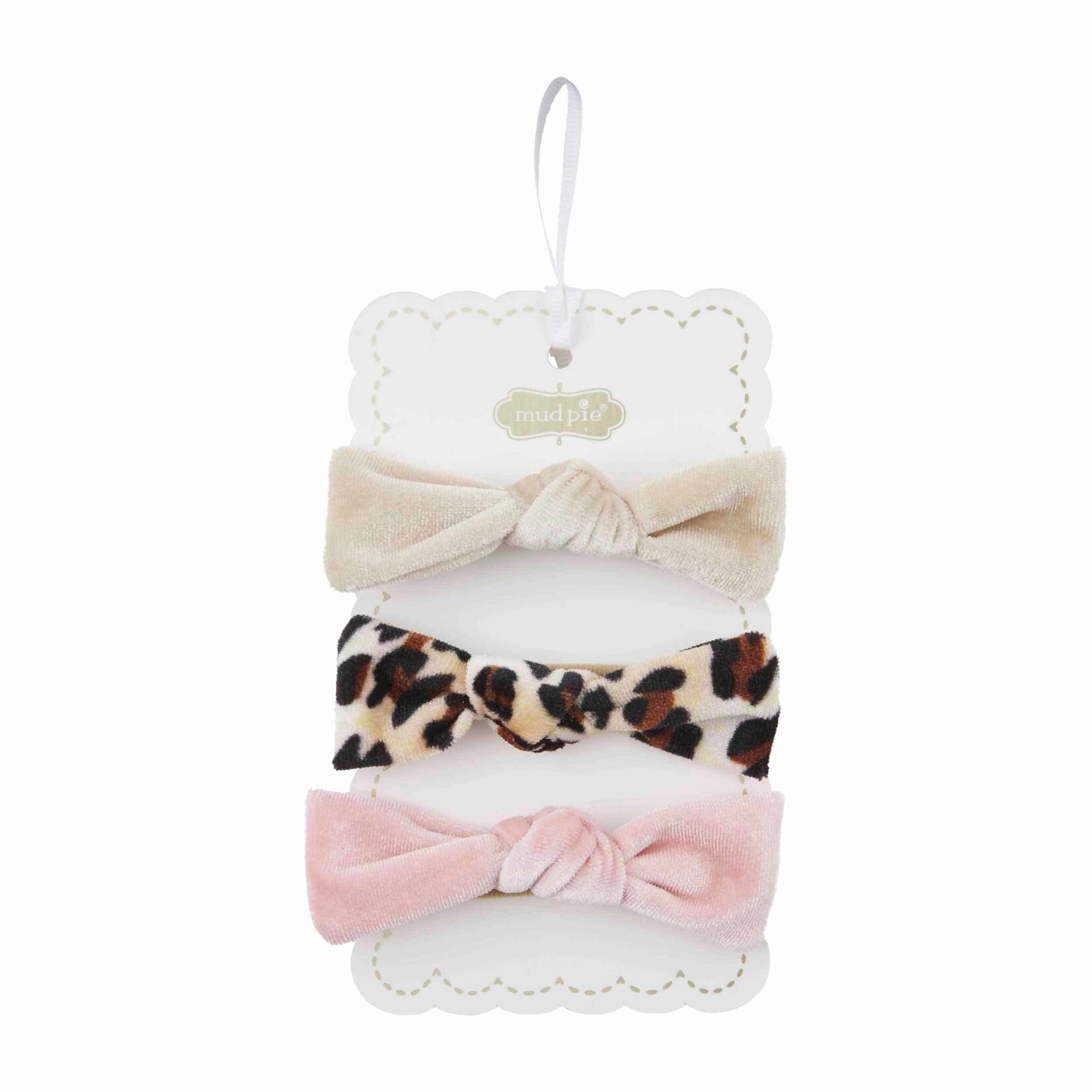 Mudpie Mudpie Taupe Leopard Velvet Bow Set