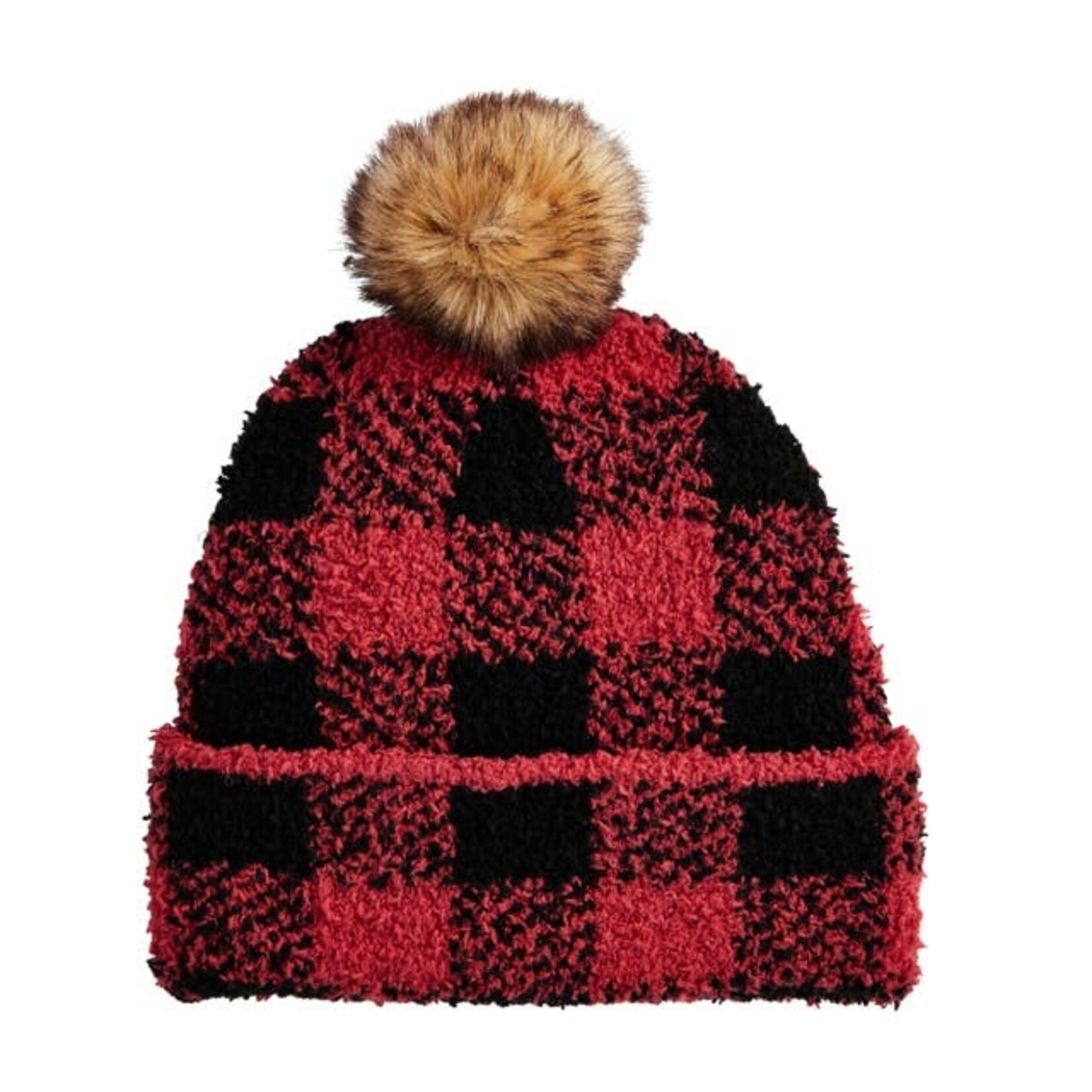 Mudpie Mudpie Red & Black Buffalo Check Chenille Beanie