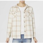 Coco + Carmen Coco & Carmen Austin Fringe Back Plaid Shacket Cream and Camel