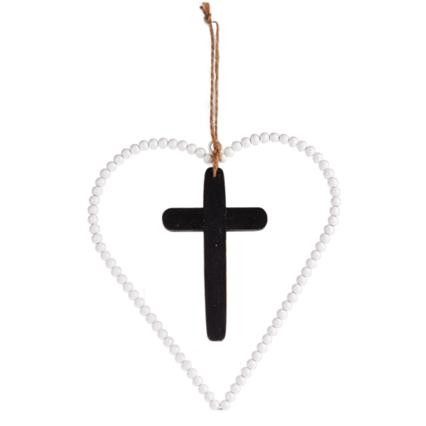 Ganz White Beaded Heart w/Black Cross