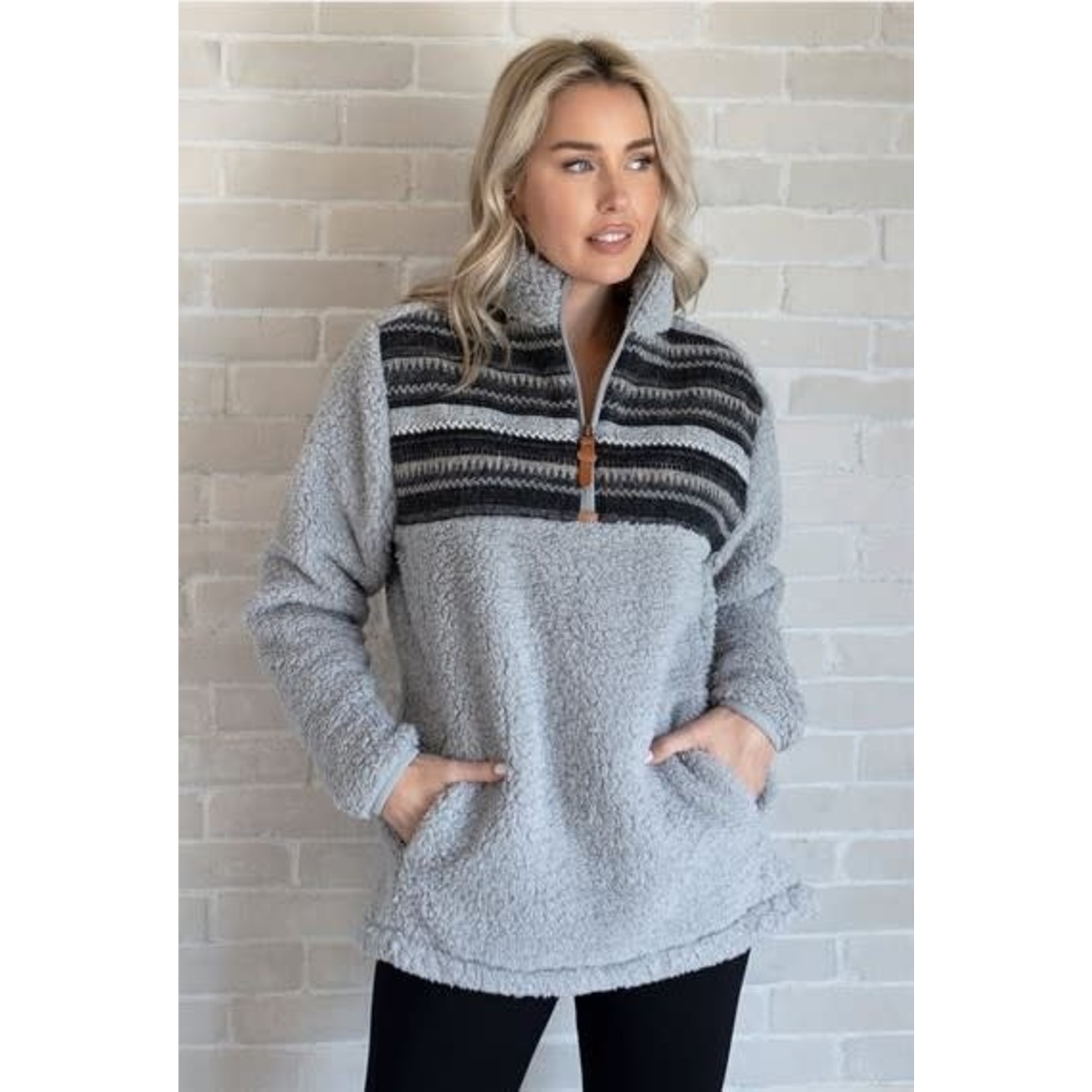Jen & Co Jen & Co Lydia Sherpa Pullover Lt.Grey/Black 2XL/3XL