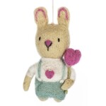 Ganz Wool Bunny Ornament w/Heart Blue Bibs