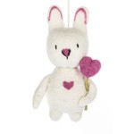 Ganz Wool Bunny w/Heart Ornament White
