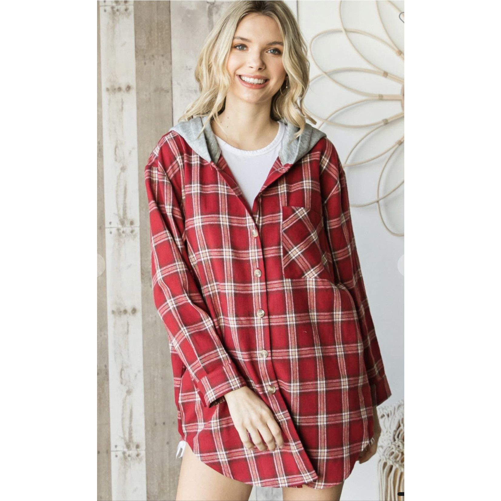 Clothing of America Clothing of America Plaid Button Down with Hood Red L