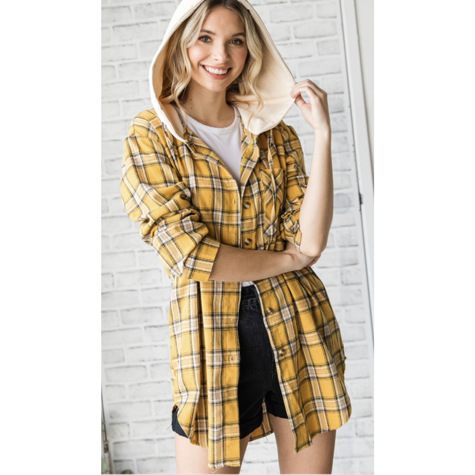 Clothing of America Clothing of America Plaid Button Down with Hood Mustard S