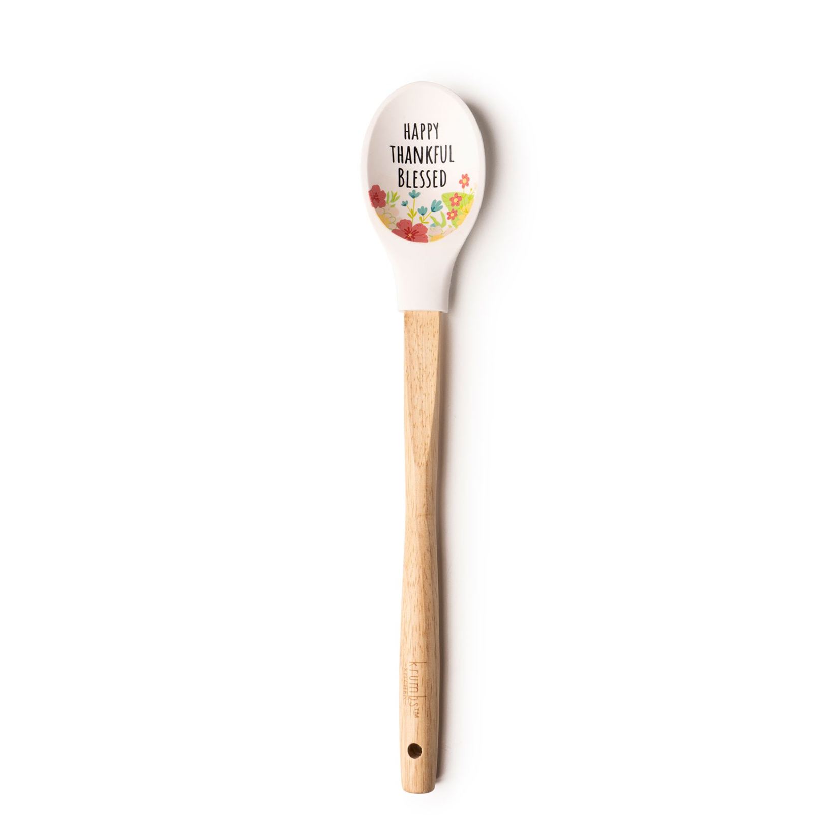 Krumbs Kitchen White Silicone Spoon Happy Thankful Blessed