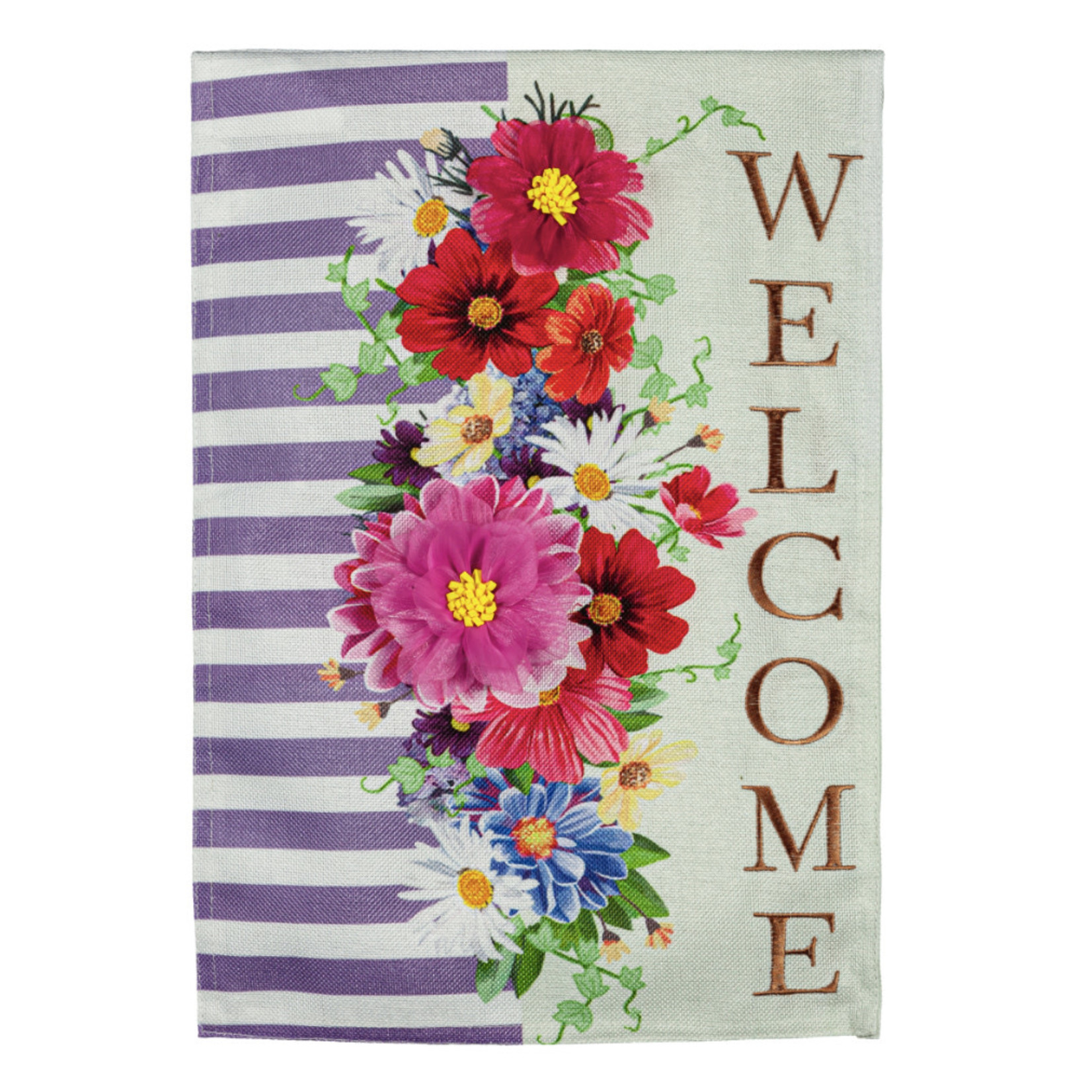 Evergreen Divided Floral Garden Burlap Flag