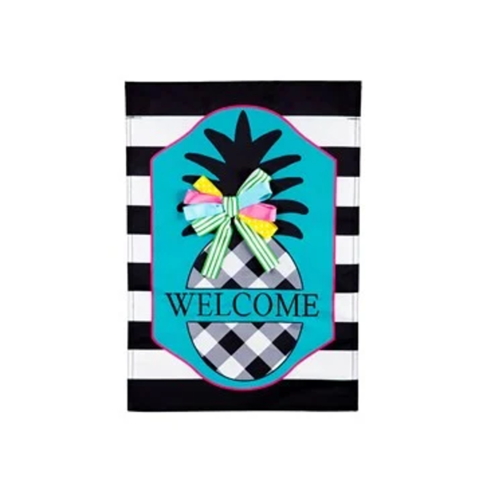 Evergreen Black & White Pineapple Garden Appliqué  Flag