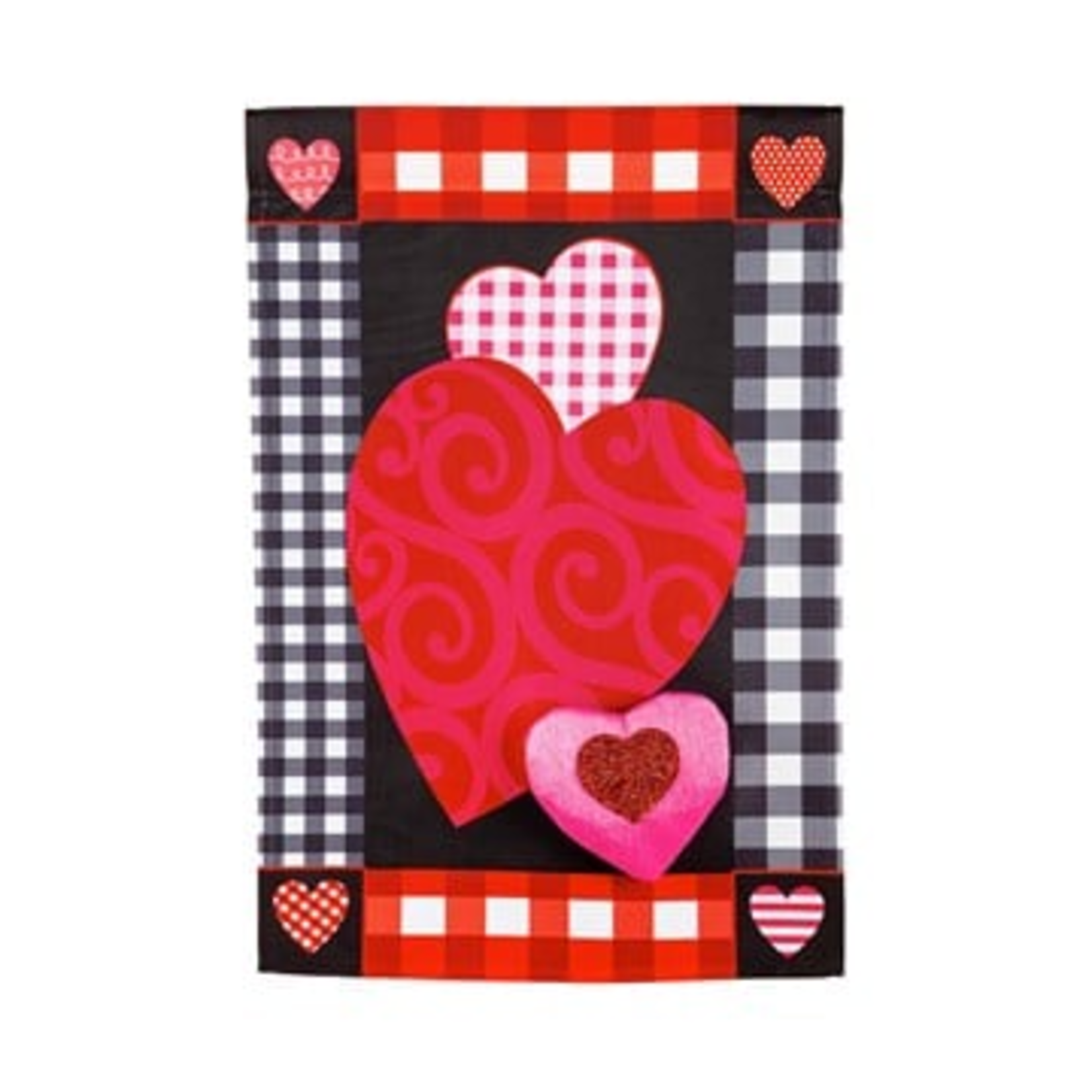 Evergreen Valentine’s Heart Patterned Border Garden Appliqué Flag