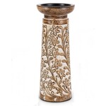 Gerson Carved Mango Wood Candle Holder Large