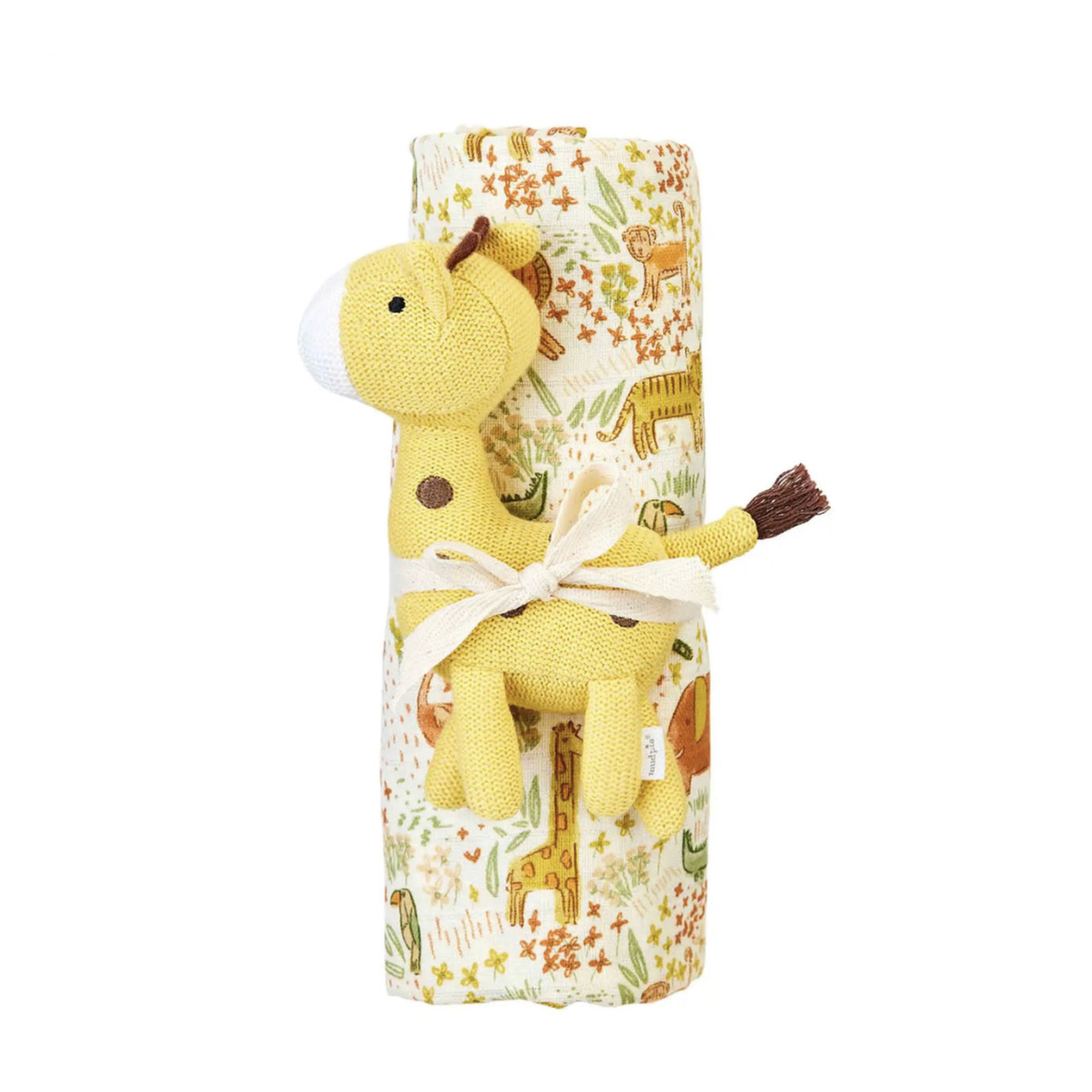 Mudpie Mudpie Swaddle & Rattle Set Safari