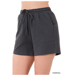 Zenana Zenana Cotton Drawstring Waist Shorts Charcoal