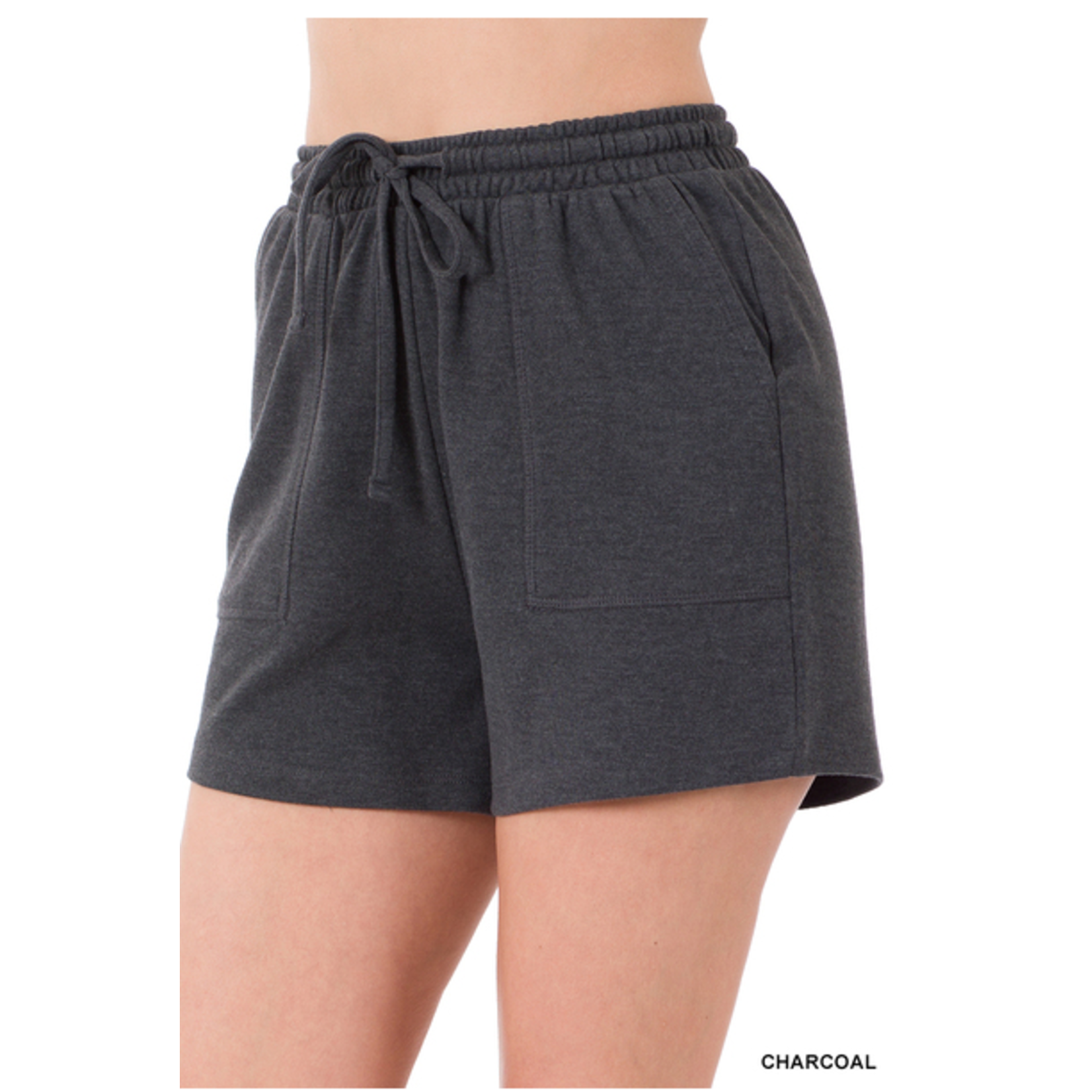 Zenana Zenana Cotton Drawstring Waist Shorts Charcoal